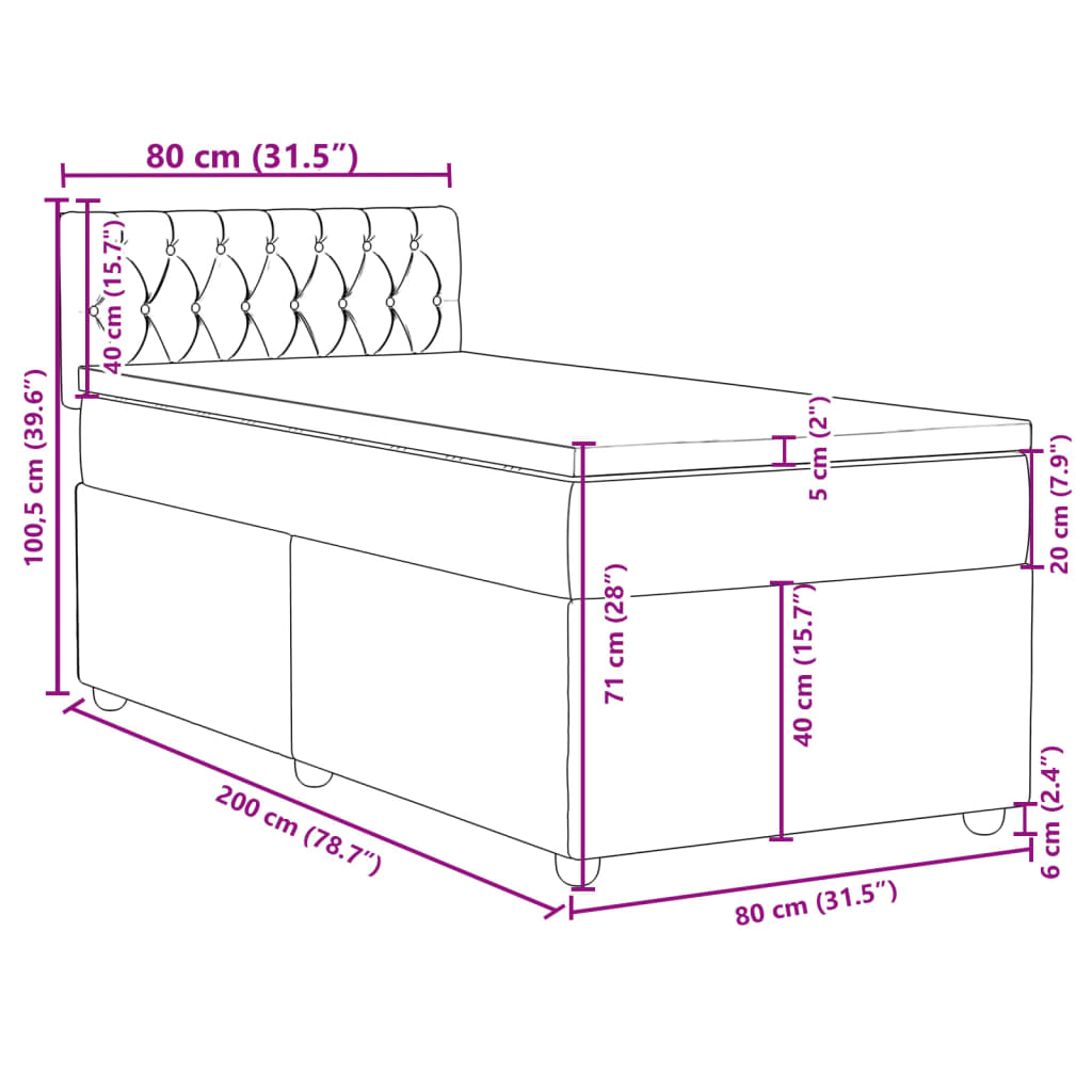 Box Spring Bed with Mattress Dark Gray 80 x 200 cm Fabric