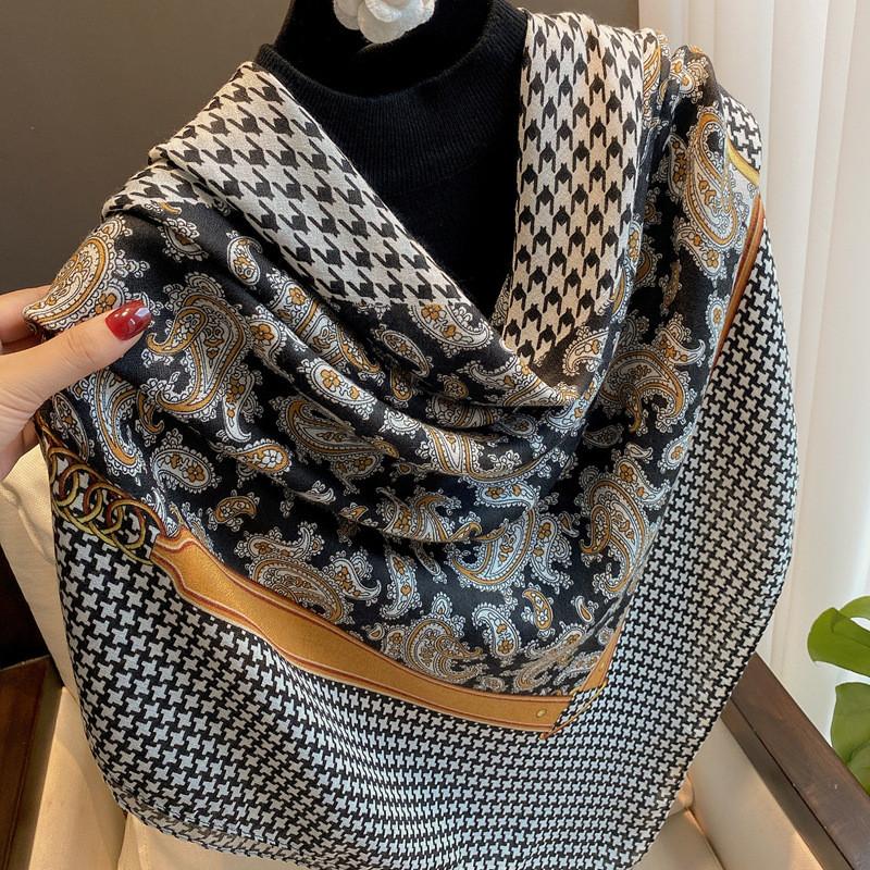 42 Designs Spain Lovely Floral Square Viscose Shawl Scarf Lady Print Soft Wrap Pashmina Bufandas Muslim Hijab 135*135Cm