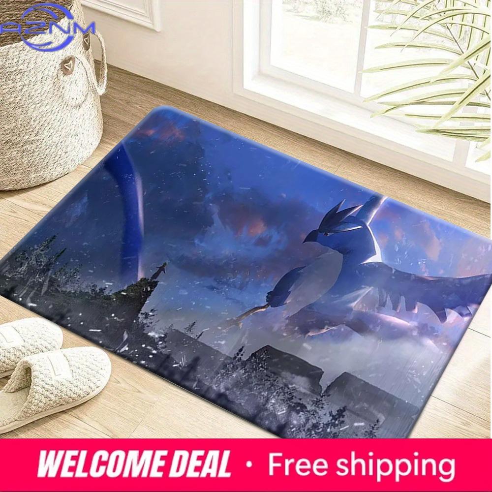 Pokemon Articuno Snowy Night Print Non-Slip Doormat, Absorbent Soft Floor Mat for Home Decor