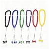 Multi-color Imitation Agate Glass Prayer Beads Bracelet with Silver Tassel - 33 Bead Ethnic Style Ornament.