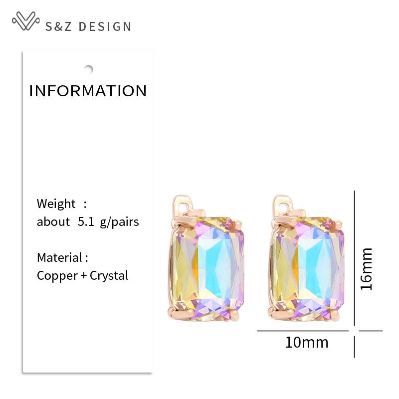 Fashion Colorful Rectangular Crystal Drop Earrings For Women Wedding Jewelry Rose Gold Color Eardrop