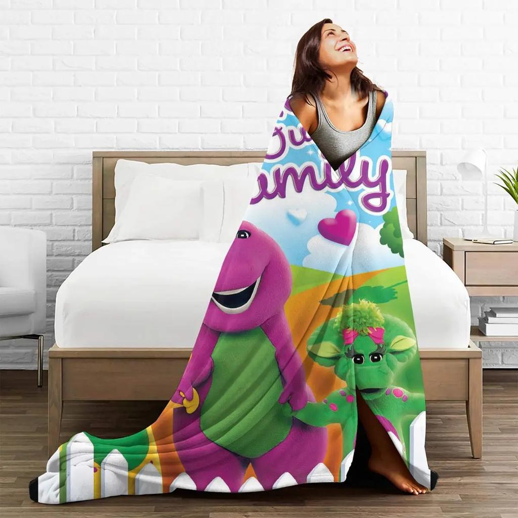Barney & Friends Blanket Sofa Cover Fleece Printed Dinosaur Cartoon Gift Kid Throw Blankets for Bed Bedroom Plush Thin Quilt
