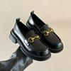British Style Round Head Platform Small Leather Shoes Women's Shoes Spring New One-pedal Loafers Metal Buckle Versatile Single Shoes