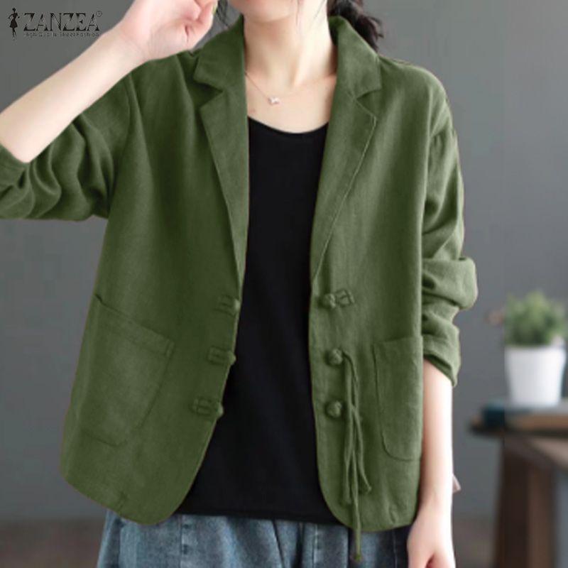 ZANZEA Women Casual Notched Lapel Loose Long Sleeve Thin Cardigan Blouse