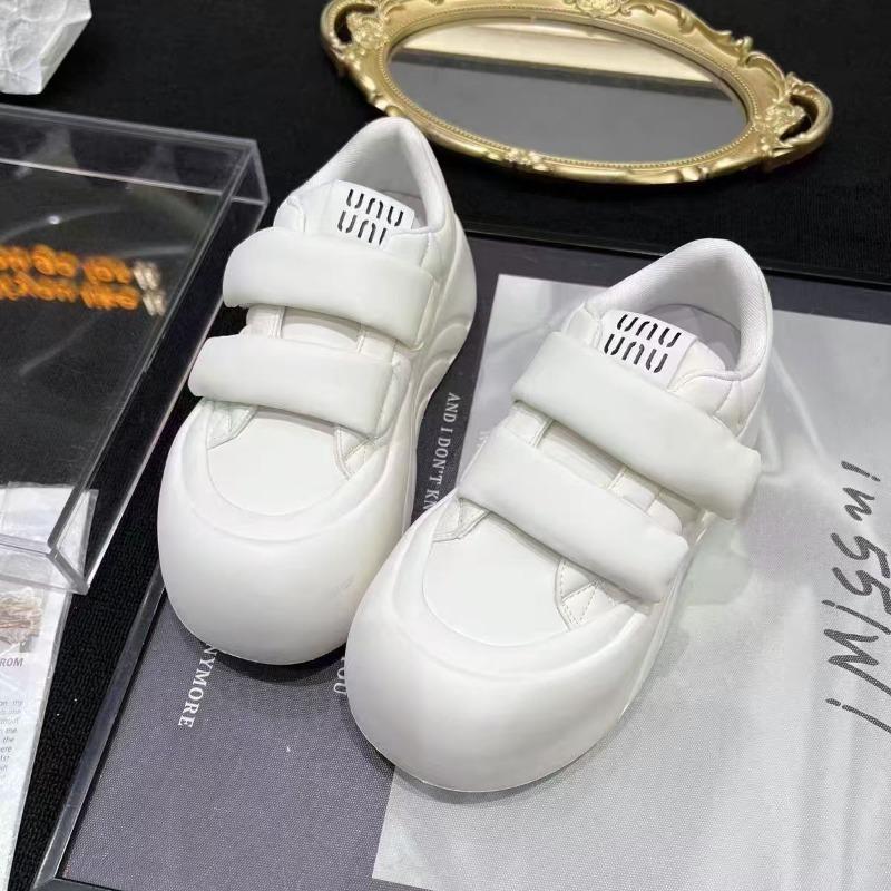 Ультралегкая подошва, универсальные туфли на липучках, маленькие белые туфли, женские новые туфли на платформе-маффин, туфли с большой головой, уродливые, милые, туфли-булочки