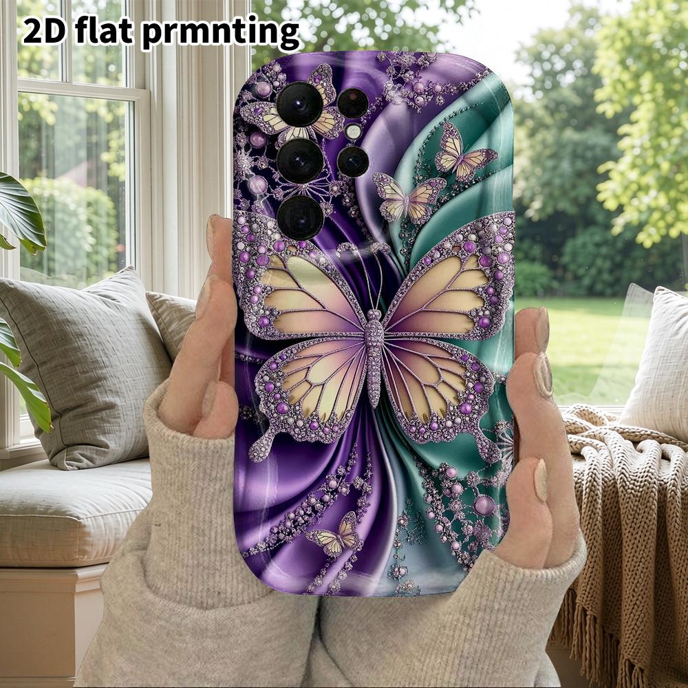 Phone Case: 2D Flat Samsung Galaxy A34 A35 M05 M06 S20 S22 S21 FE Plus 5G Protective Case, Couples Style, Gem Butterfly, Christmas and Halloween Gift