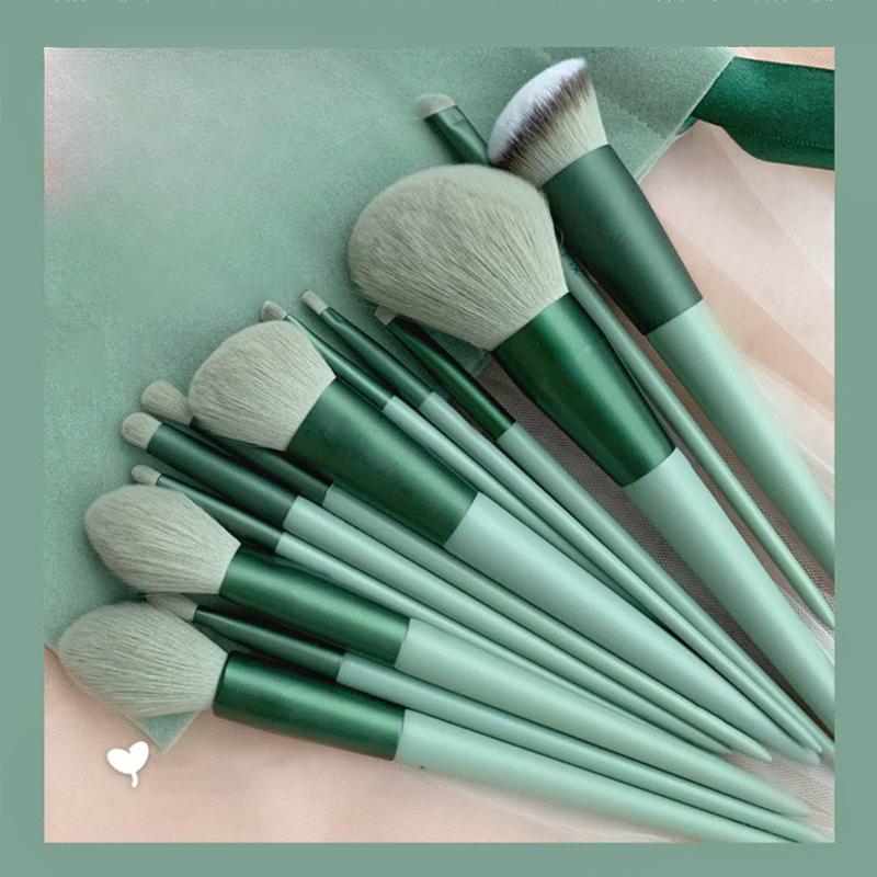 13 шт. мягких кистей Green Beauty, быстросохнущие кисти для макияжа, супермягкая кисть для румян и рассыпчатой пудры
