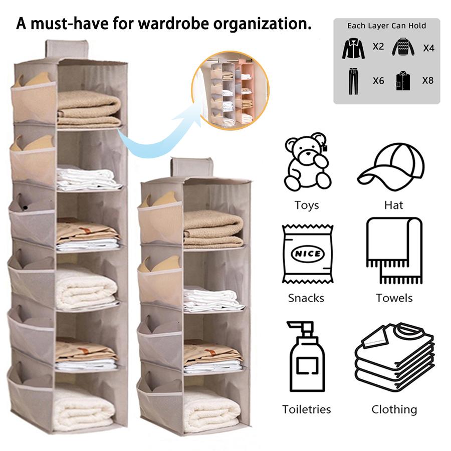 1pc 2-3-4-6 Shelf Hanging Closet Organizer Pink Blue, grey Oxford cloth wardrobe hanging cocoa folding storage bag socks underw