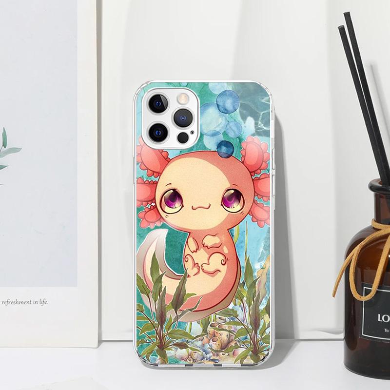 Милый Аксолотль Кавайный Чехол для Телефона Для Iphone 17 Air 16 15 Plus 16E 14 Pro Max 13 Mini 12 11 7 8 SE Fundas Мягкая Задняя Крышка 17 Air 16
