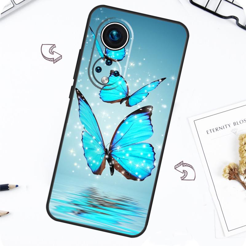 Luxury Blue Butterfly Butterflies Case For Honor Magic 7 Lite 5 6 Pro Honor 200 50 70 90 Lite X8b X9a X8a X8 X9 X9c X9b Cover