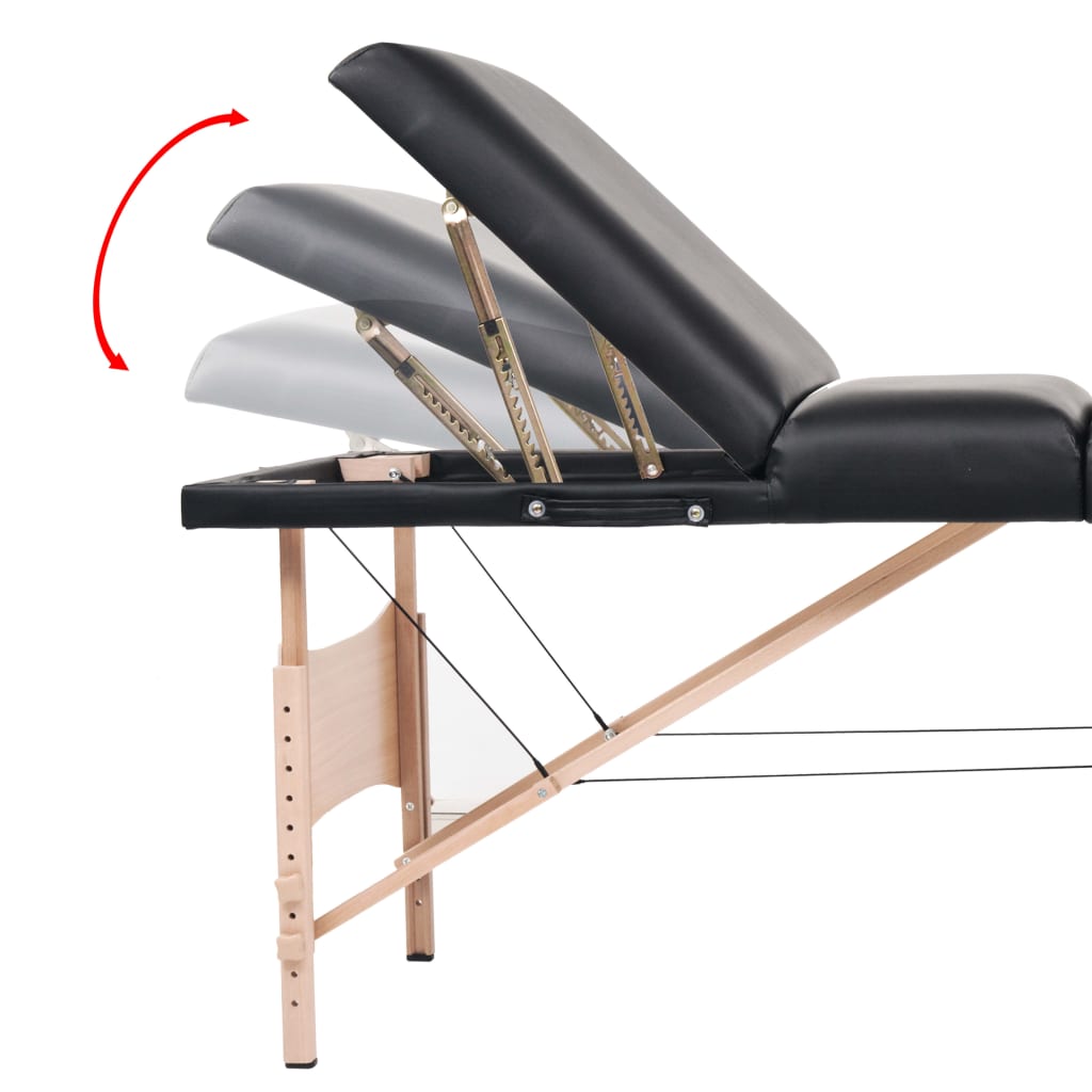 3 Zone Massage Table with Stool Foldable 10 cm Thick Seat Black