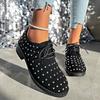 Foreign Trade Large Size Women's Single Shoes Spring New European and American Low Heel Metal Rivet Lace Lazy Fashion Single Shoes Women