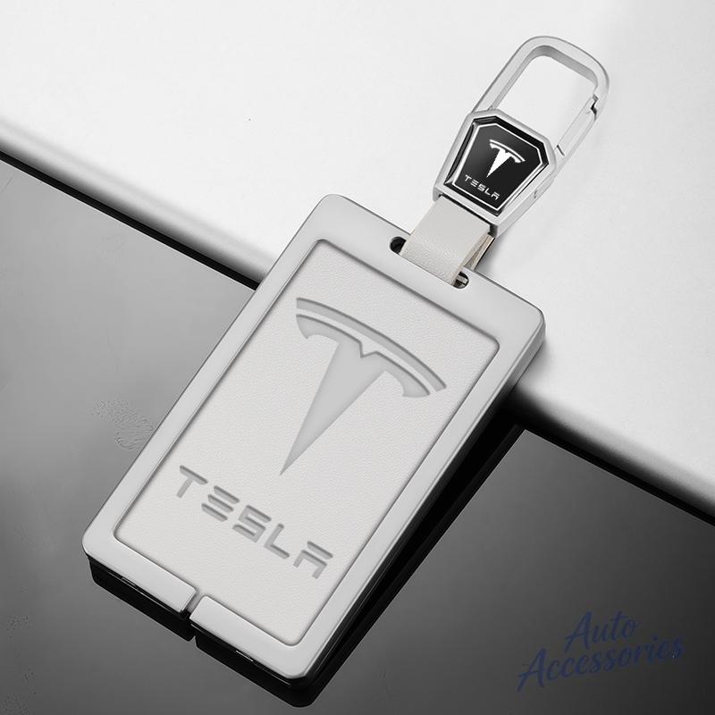 Leather Car NFC Card Key Case Cover Zinc Alloy Protection Shell Keychain For Tesla Model 3 Model Y Model S X Keyring Accessories