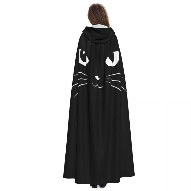 Cute Black Cat Long Hooded Cloak Witch Medieval Costume Cosplay Cape HalloweenVampire Adult Unisex