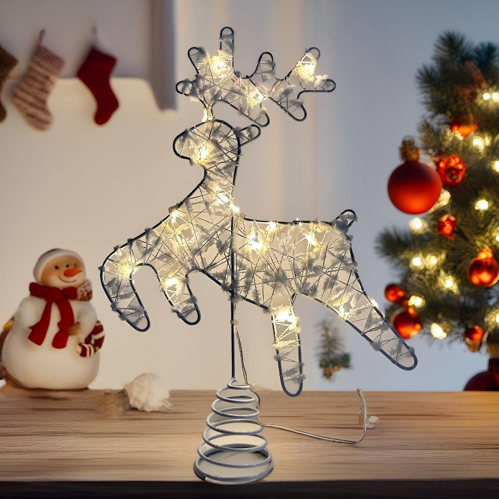 LED Light Christmas Tree Topper Reusable Christmas Hat Design Xmas Treetop Star Decoration Glowing Xmas Tree Ornament