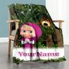 Masha Bear Customize Text Blanket Multi-purpose Personalized Blanket Durable Comfort Throw For Nap Picnics Office Chair Bedding