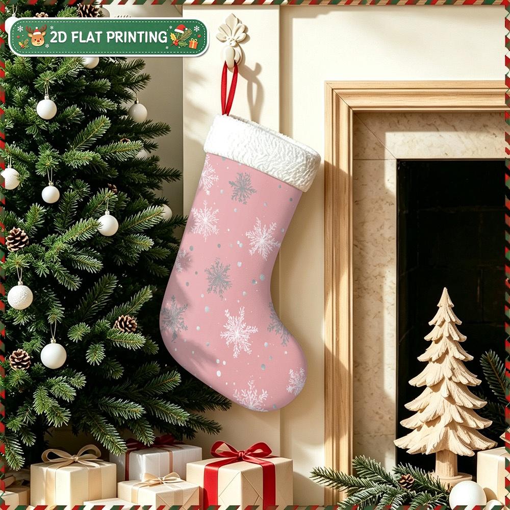 Christmas decoration fireplace hanging stocking 1pc 2D Flat Large Christmas Stocking Christmas Pink White Silv