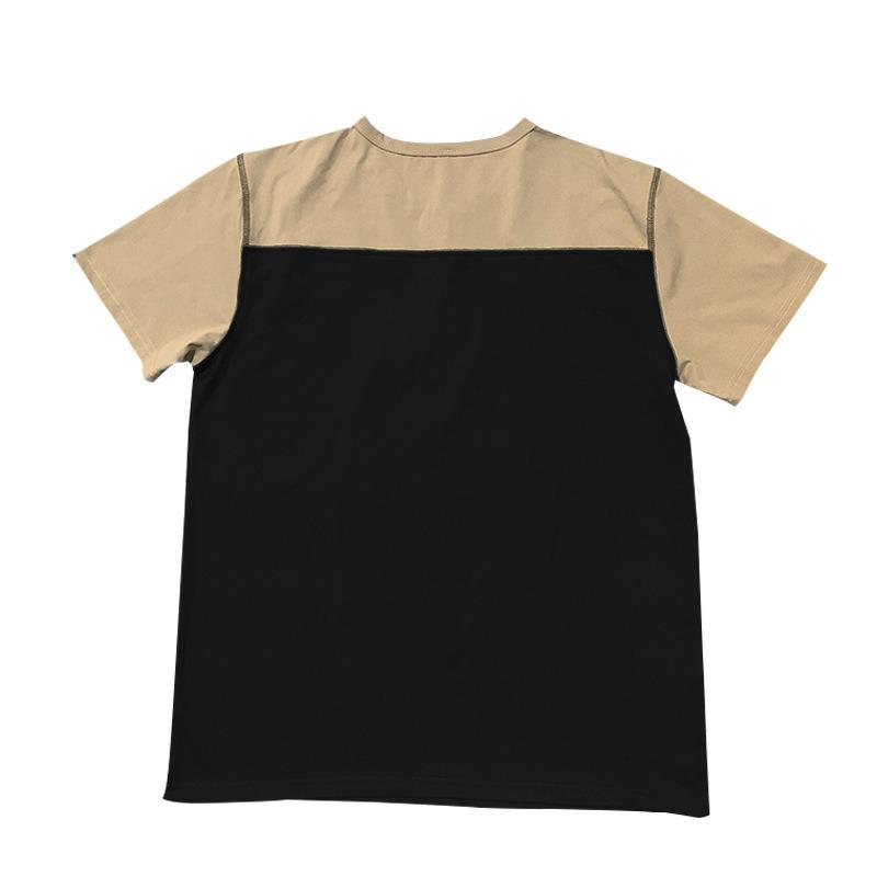 Мужская повседневная свободная футболка-henley с коротким рукавом и цветовыми блоками