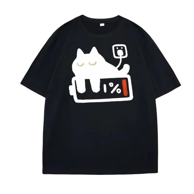 Funny Cat Charging Tshirt for Casual T Shirts Short Sleeved Tees FeUnisex Tops Autumn Streetwear Women Clothes Popular