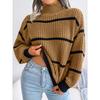 Полосатый свитер с рукавами-фонариками, повседневный свитер с длинными рукавами и воротником-стойкой, повседневные топы на осень и зиму, женская одежда