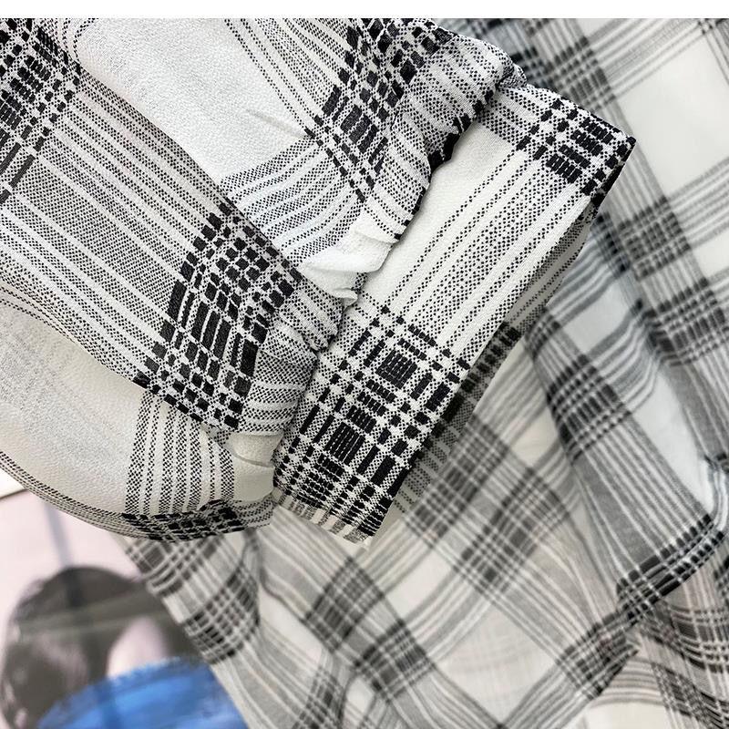 Женская тонкая клетчатая рубашка, повседневная блузка с длинным рукавом, солнцезащитное шифоновое пальто, женский кардиган на пуговицах, универсальная рубашка, топы Y2k