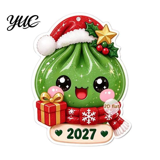 Holiday Atmosphere Decorations 2027 Christmas Bun Ornament, 2D Flat Acrylic Steamed Pendant Reusable Festival Ornaments with Hanging String