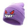 Devil Embroidered Beanie Solid Color Trendy Knit Hats Elastic Autumn Winter Skull Cap Warm Ski Hats For Women & Men