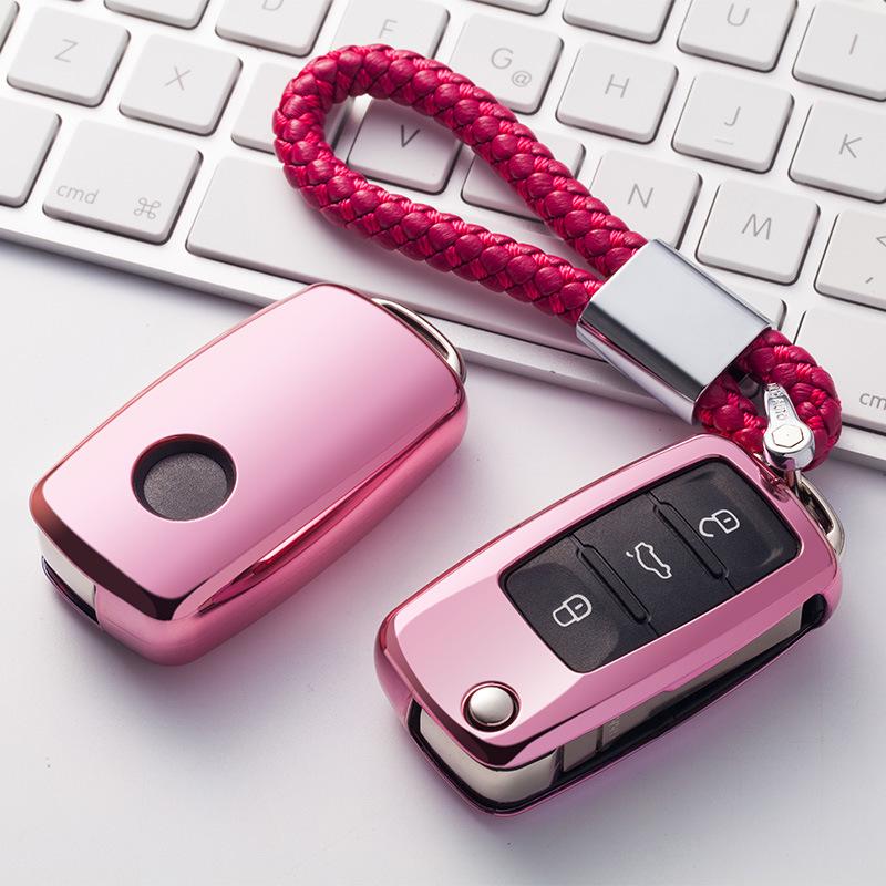 Volkswagen Folding TPU Key Case with Electroplated Soft Rubber Protective Shell for Lavida and Lamando Models