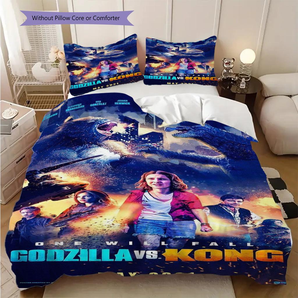 Godzilla Vs Kong Comforter Set Threepiece Set 1 Duvet Cover 2 Pillowcase Without Core Soft And Comfortable Christmas Birthday Gift