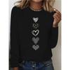 Женская весенне-осенняя одежда Цветная футболка с принтом сердца Длинный рукав Круглый вырез Повседневный топ