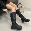 Belt Buckle Thick Heel High Boots Women's Winter New Boots Thick-soled Wasteland Women's Boots Medium Heel Round Head Boots