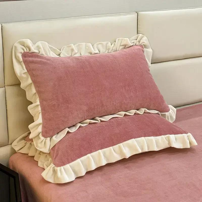 Lace Thickened Milk Velvet Pillow Case Pair Cozy Skin-friendly Dual-sided Pillowcase Single Person Pillow