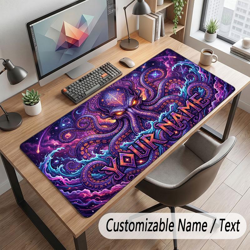 Octopus Sea Life Theme Customized Mouse Pad Personalized Print Name Text Desk Mat For Home Office Table Decor
