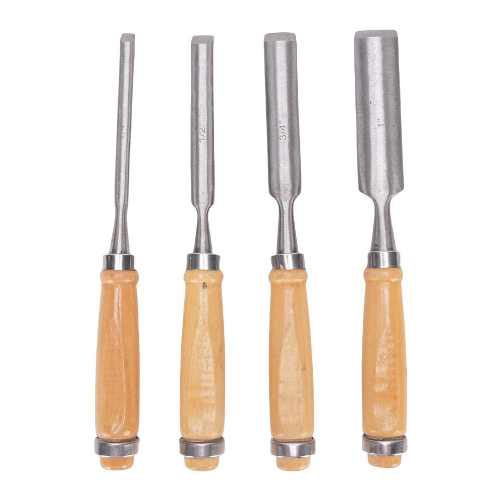 4 Pcs Wooden Handle Woodworking Gouge Tools Carbon steel Firmer Gouge Chisel Camp