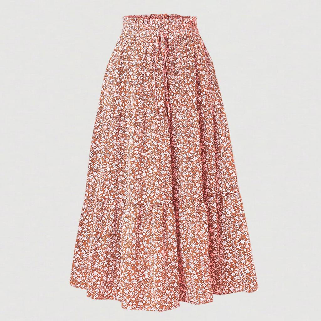 Women's Fashion Solid Color Floral Lace Elastic Waist Loose Long Skirt