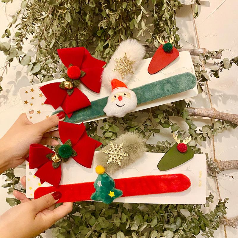 Christmas Snap Ring Four-piece Set Christmas Small Gift Gift Bow Cute Hair Accessories Set