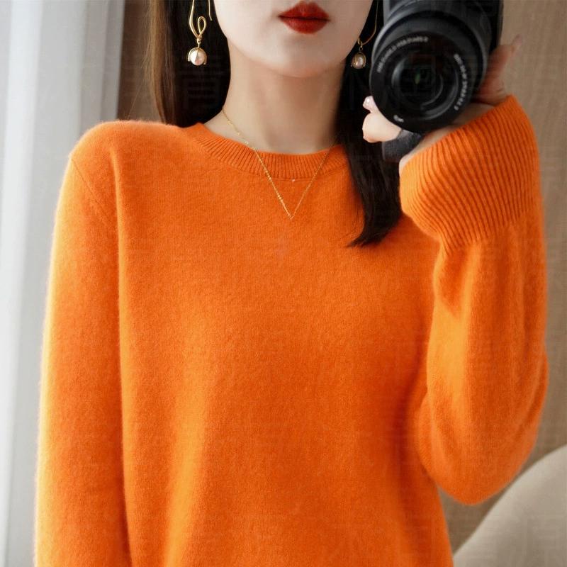 Осенне-зимний свитер с круглым вырезом, женский пуловер, вязаный свитер, однотонный, с длинными рукавами, женская тонкая короткая базовая рубашка