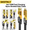 4 In 1 Fast Charging Cable C-L, C-C, USB-C, USB-L Max 65W Nylon Braided Wire Mecha Charging Cable
