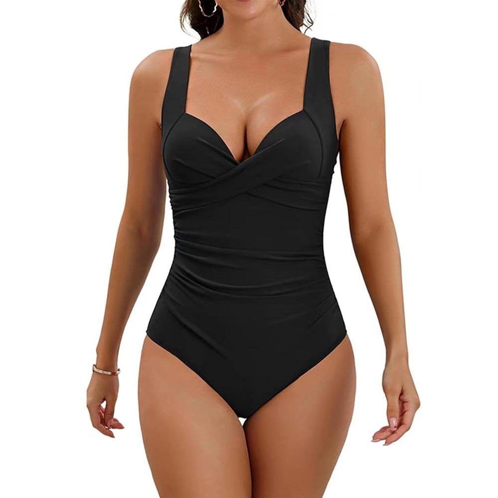 One-piece Swimsuit Sexy Solid Color Belly Cover Cross Backless Bikini