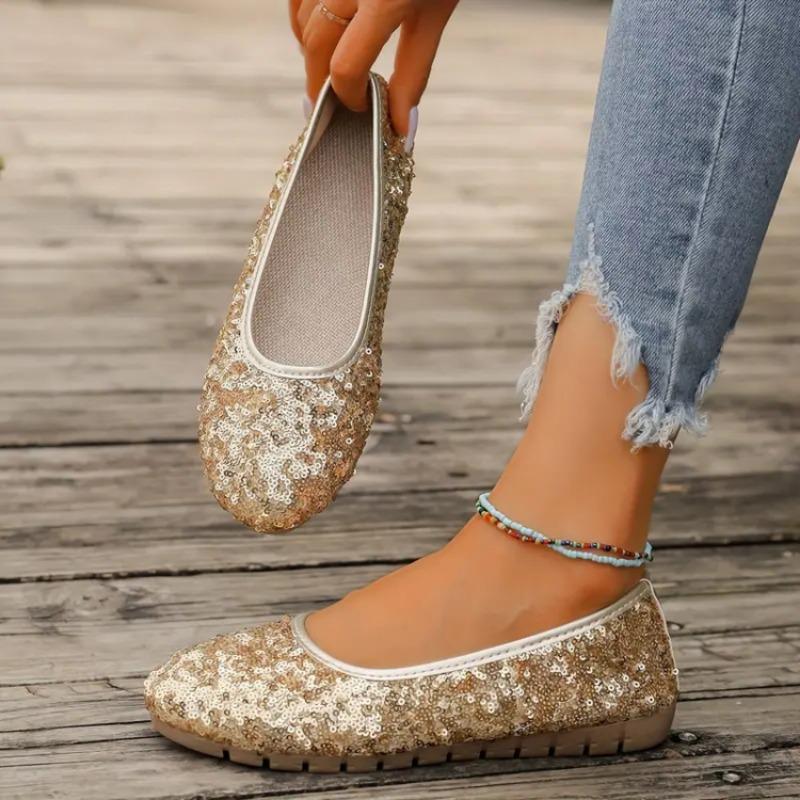 Модные женские балетки Осень Элегантный комфорт Кожаная обувь Повседневные с круглым носком Плоские кроссовки Модные блестящие лоферы-лодочки Zapatos De Mujer