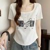 Navava Women LeTTering PoinT U Neck Half Sleeve T shirT nT2356