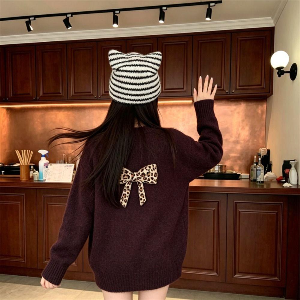 Y2K Stripe Knitted Hat Cute Pullover Hat Soft Little Devil Cap Winter Autumn