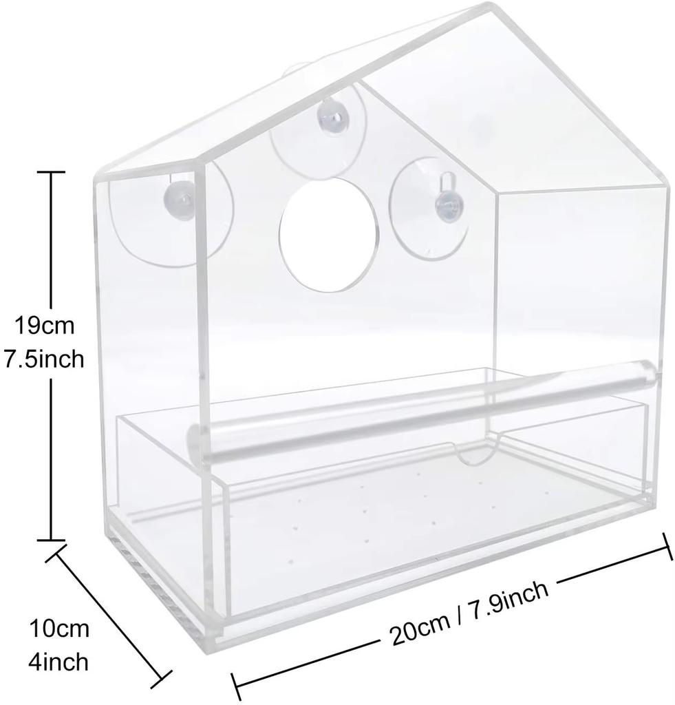 Pet Accessories 20x19cm Wild Bird Feeding Pan Clear Acrylic Window Bird Feeder for Monitor Bird Behaviour