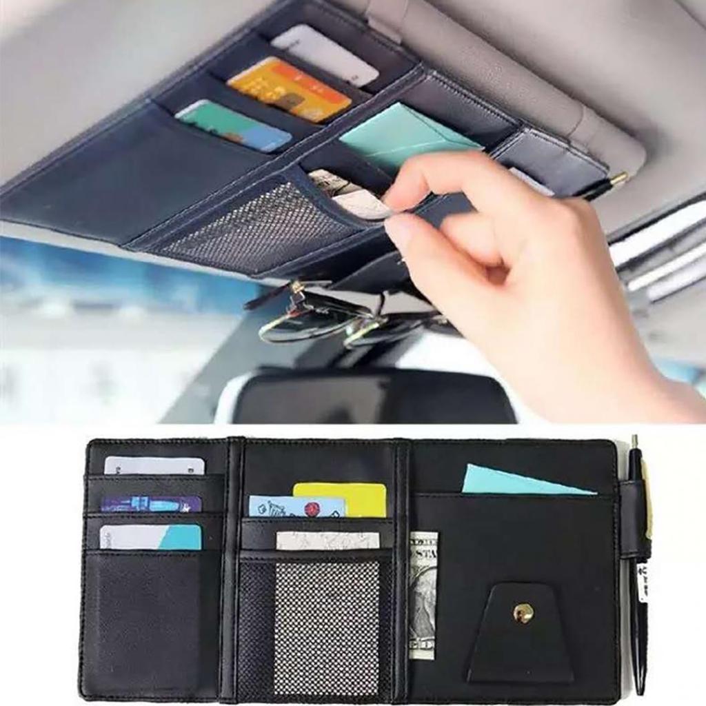 Сумка для хранения автомобильного солнцезащитного козырька из искусственной кожи, очки, билет, органайзер для мобильного телефона