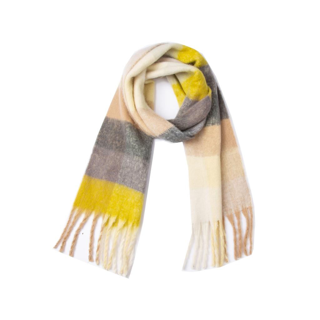 Autumn and Winter New Thickened Shawl Imitation Mohair Coarse Whiskers Colorful Plaid Scarf