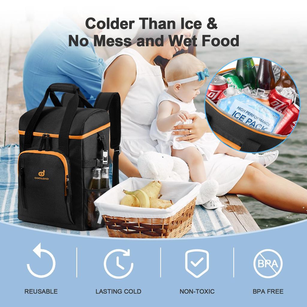 Охлаждающий рюкзак Odoland 22 л Мягкий термобокс 16 часов сохранения холода 4-слойная изоляционная структура Включает 3 аккумулятора холода и открывалку для бутылок Большой