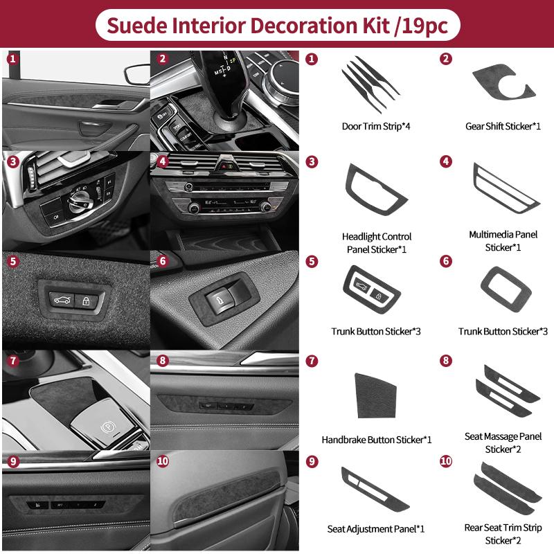 BBJT8 For BMW 5 Series G30 G38 6GT Car Trunk Button Decorative Trim Frame Sticker Interior Custom Tuning Accessories Made of Alcantara