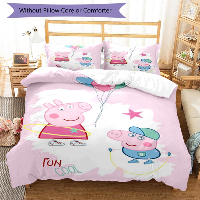 3pcs Peppa Pig Bedding Set Duvet Cover Closure Includes 1 Duvet Cover & 2 Pillowcases, Soft and Comfortable for All Seasons.