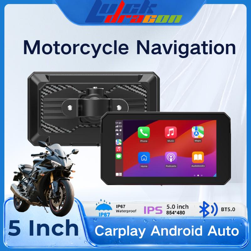 5-дюймовый портативный GPS-навигатор для мотоцикла, беспроводные Carplay и Android Auto, сенсорный экран, водонепроницаемость IP67, мультимедийный плеер
