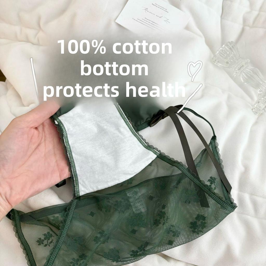 Ladies Spring and Autumn Bow Lace Mesh Cotton Crotch Ice Silk Quick Dry High Split Low Waist Briefs